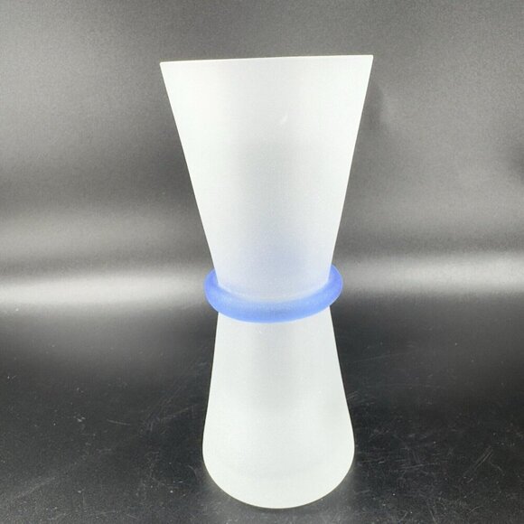 Vintage Frosted Glass Vase Vessel With Cobalt Blue Ring Glassware Vase Decor VTG - Picture 9 of 11